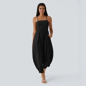 Halara Spaghetti Strap Lace Up Pocket Jumpsuit In Black Size L